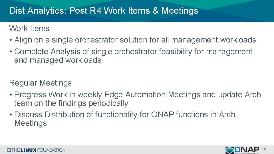 Dist Analytics: Post R 4 Work Items & Meetings Work Items • Align on