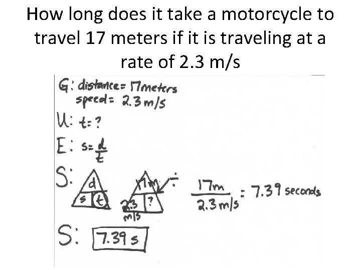 How long does it take a motorcycle to travel 17 meters if it is