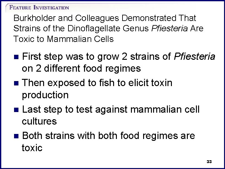 Burkholder and Colleagues Demonstrated That Strains of the Dinoflagellate Genus Pfiesteria Are Toxic to