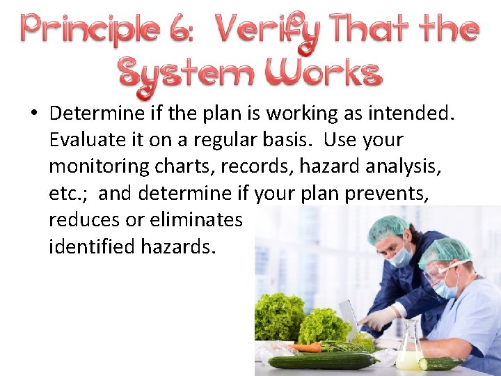  • Determine if the plan is working as intended. Evaluate it on a