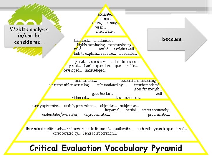 Webb’s analysis is/can be considered… accurate… correct… wrong… strong… weak. . . inaccurate… balanced…