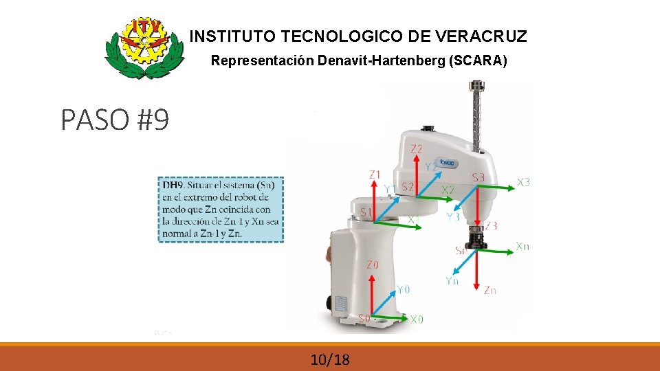 INSTITUTO TECNOLOGICO DE VERACRUZ Representación Denavit-Hartenberg (SCARA) PASO #9 10/18 