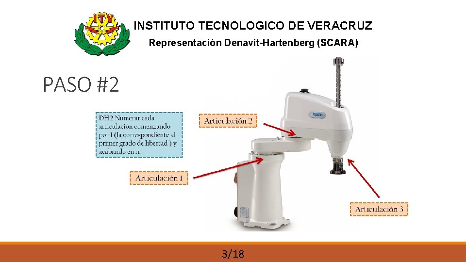 INSTITUTO TECNOLOGICO DE VERACRUZ Representación Denavit-Hartenberg (SCARA) PASO #2 3/18 