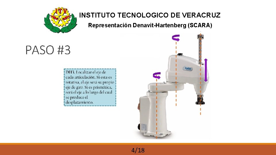 INSTITUTO TECNOLOGICO DE VERACRUZ Representación Denavit-Hartenberg (SCARA) PASO #3 4/18 