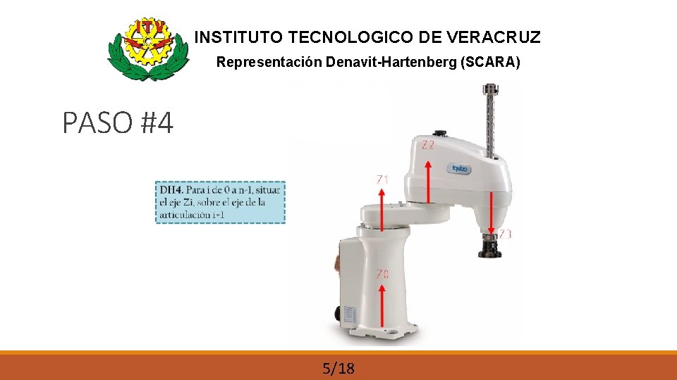 INSTITUTO TECNOLOGICO DE VERACRUZ Representación Denavit-Hartenberg (SCARA) PASO #4 5/18 