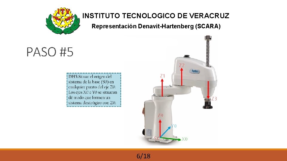 INSTITUTO TECNOLOGICO DE VERACRUZ Representación Denavit-Hartenberg (SCARA) PASO #5 6/18 