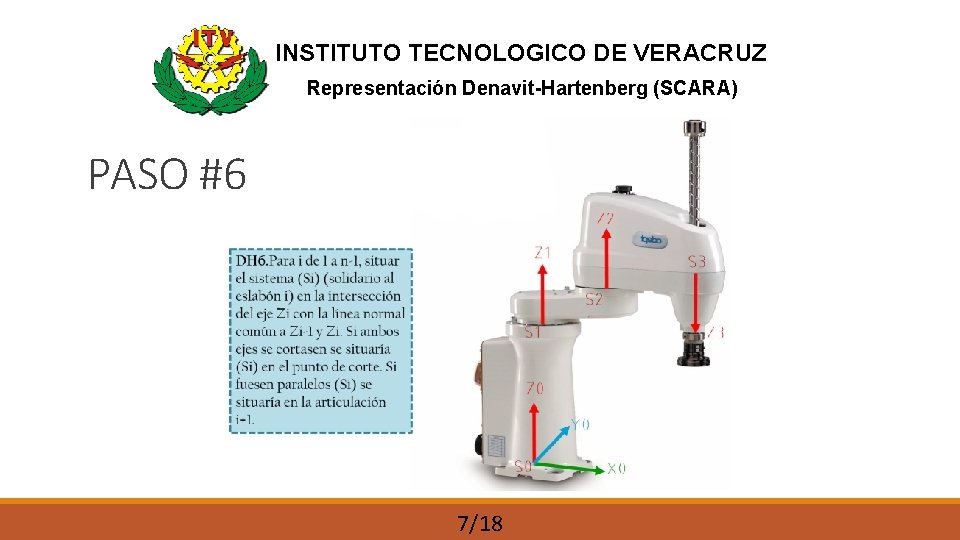 INSTITUTO TECNOLOGICO DE VERACRUZ Representación Denavit-Hartenberg (SCARA) PASO #6 7/18 