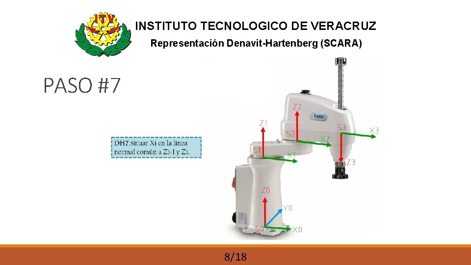 INSTITUTO TECNOLOGICO DE VERACRUZ Representación Denavit-Hartenberg (SCARA) PASO #7 8/18 