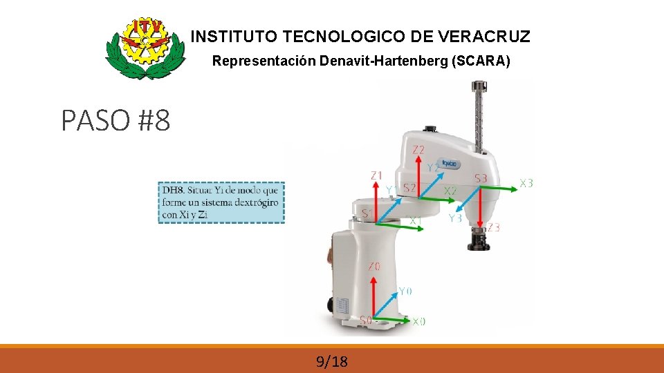 INSTITUTO TECNOLOGICO DE VERACRUZ Representación Denavit-Hartenberg (SCARA) PASO #8 9/18 