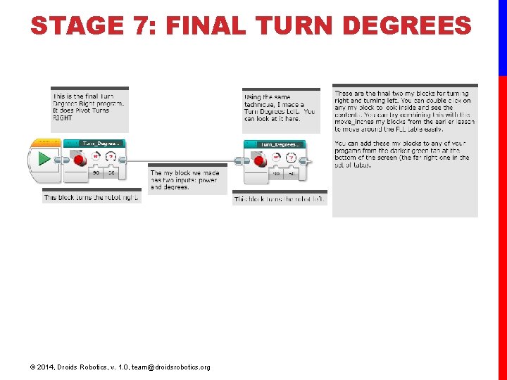 STAGE 7: FINAL TURN DEGREES © 2014, Droids Robotics, v. 1. 0, team@droidsrobotics. org STAGE 7: FINAL TURN DEGREES © 2014, Droids Robotics, v. 1. 0, team@droidsrobotics. org