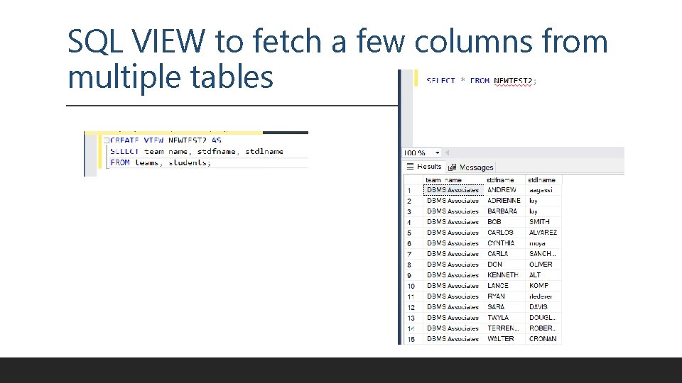 SQL VIEW to fetch a few columns from multiple tables 