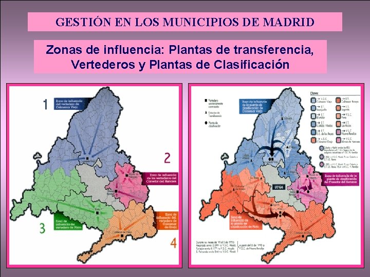 GESTIÓN EN LOS MUNICIPIOS DE MADRID Zonas de influencia: Plantas de transferencia, Vertederos y