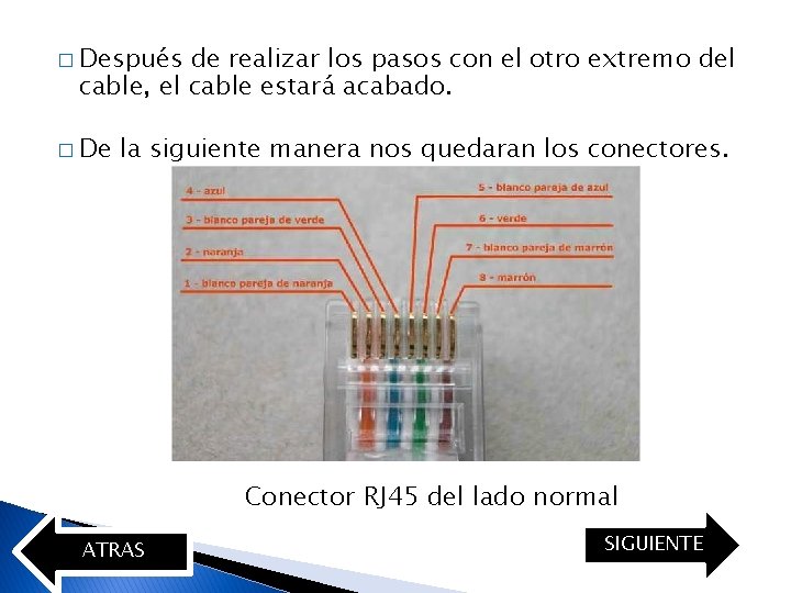 � Después de realizar los pasos con el otro extremo del cable, el cable