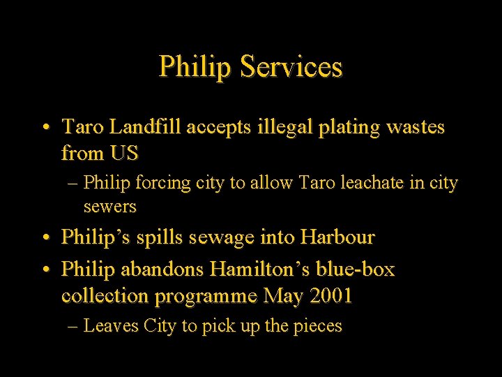 Philip Services • Taro Landfill accepts illegal plating wastes from US – Philip forcing