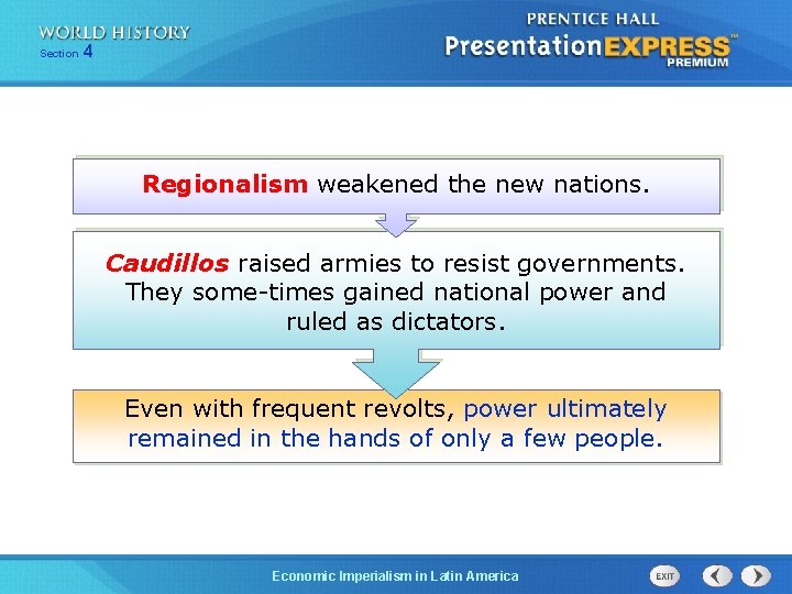 254 Section 1 Chapter Section Regionalism weakened the new nations. Caudillos raised armies to