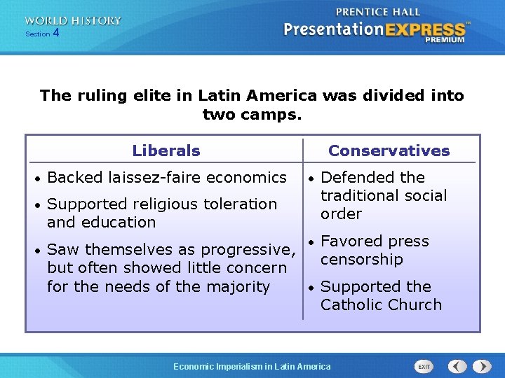 254 Section 1 Chapter Section The ruling elite in Latin America was divided into