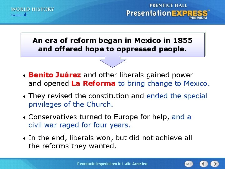 254 Section 1 Chapter Section An era of reform began in Mexico in 1855