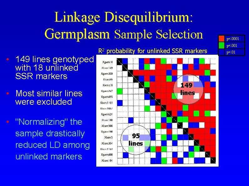 Linkage Disequilibrium: Germplasm Sample Selection • 149 lines genotyped with 18 unlinked SSR markers