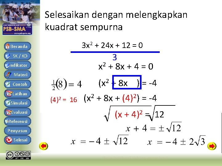 Bahan Ajar Matematika SMA Kelas X Semester 1 Selesaikan dengan melengkapkan kuadrat sempurna 3