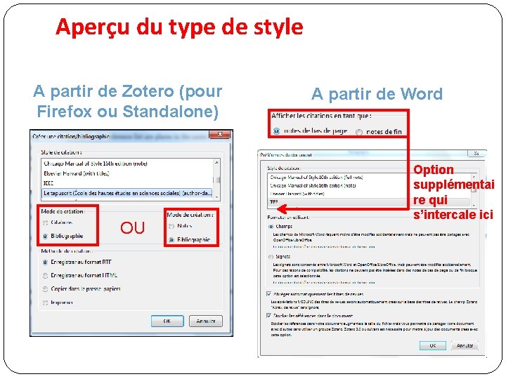 Aperçu du type de style A partir de Zotero (pour Firefox ou Standalone) OU