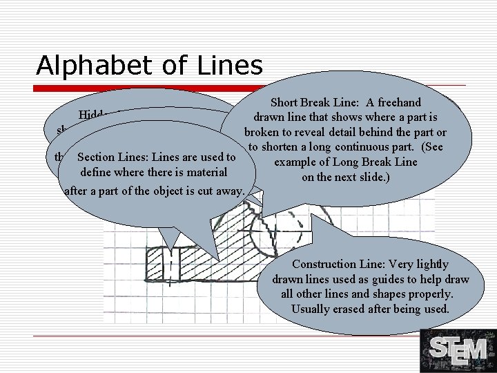 Alphabet of Lines Short Break Line: A freehand Object Line: Thick lines Hidden Line: