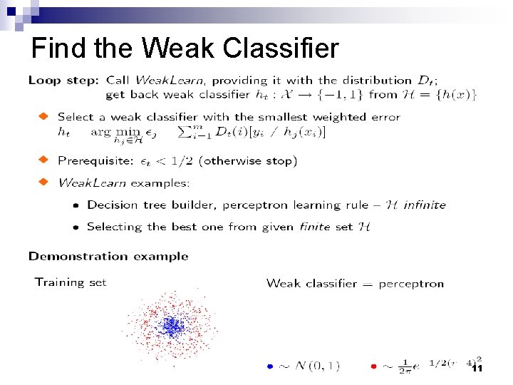 Find the Weak Classifier 11 Find the Weak Classifier 11