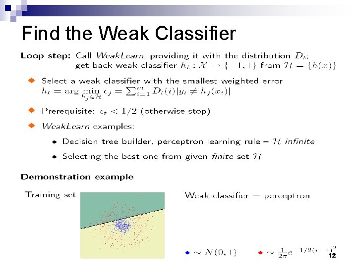 Find the Weak Classifier 12 Find the Weak Classifier 12