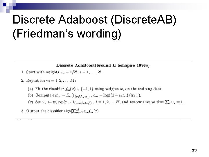 Discrete Adaboost (Discrete. AB) (Friedman’s wording) 29 Discrete Adaboost (Discrete. AB) (Friedman’s wording) 29