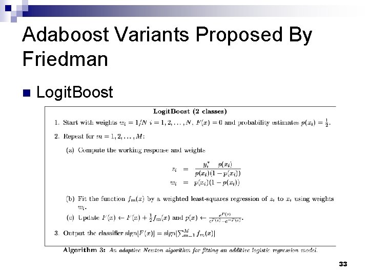 Adaboost Variants Proposed By Friedman n Logit. Boost 33 Adaboost Variants Proposed By Friedman n Logit. Boost 33