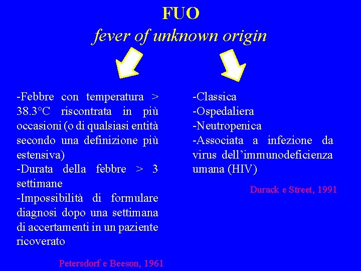FUO fever of unknown origin -Febbre con temperatura > 38. 3°C riscontrata in più
