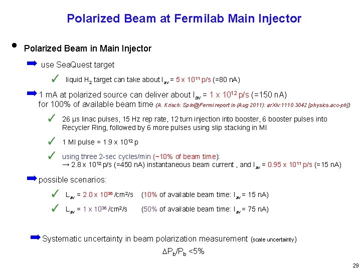 Polarized Beam at Fermilab Main Injector • Polarized Beam in Main Injector ➡ use