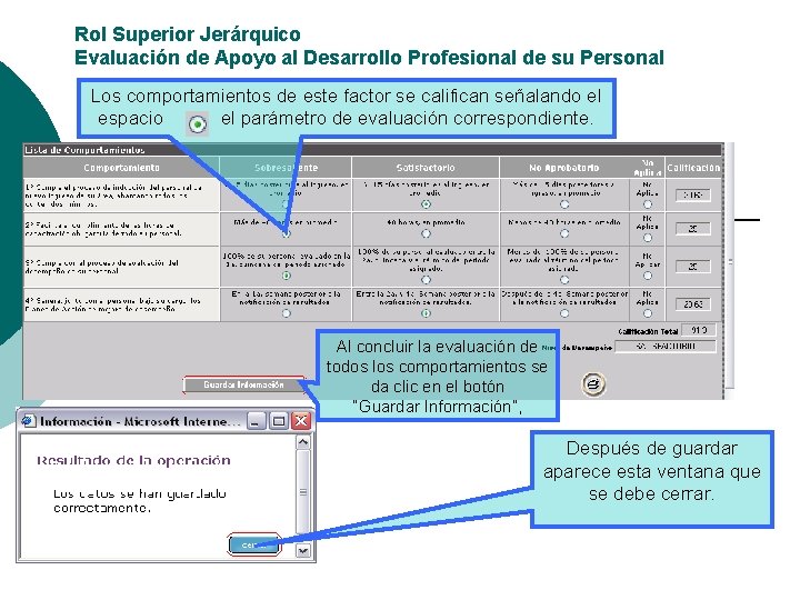 Rol Superior Jerárquico Evaluación de Apoyo al Desarrollo Profesional de su Personal Los comportamientos