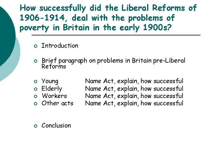 How successfully did the Liberal Reforms of 1906 -1914, deal with the problems of