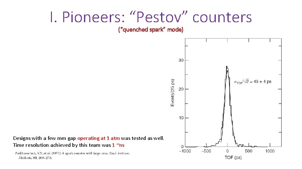 I. Pioneers: “Pestov” counters (“quenched spark” mode) Designs with a few mm gap operating