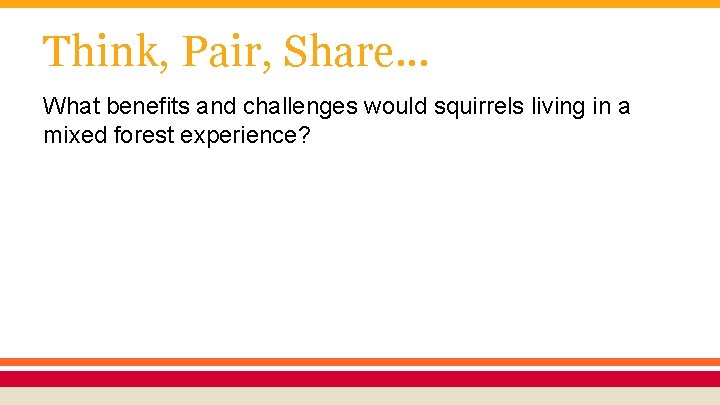 Think, Pair, Share. . . What benefits and challenges would squirrels living in a