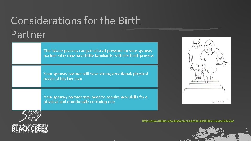 Considerations for the Birth Partner The labour process can put a lot of pressure