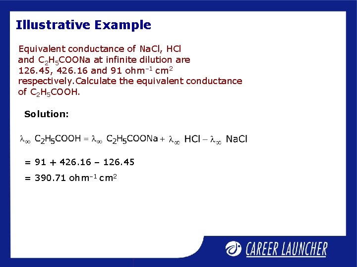 Illustrative Example Equivalent conductance of Na. Cl, HCl and C 2 H 5 COONa
