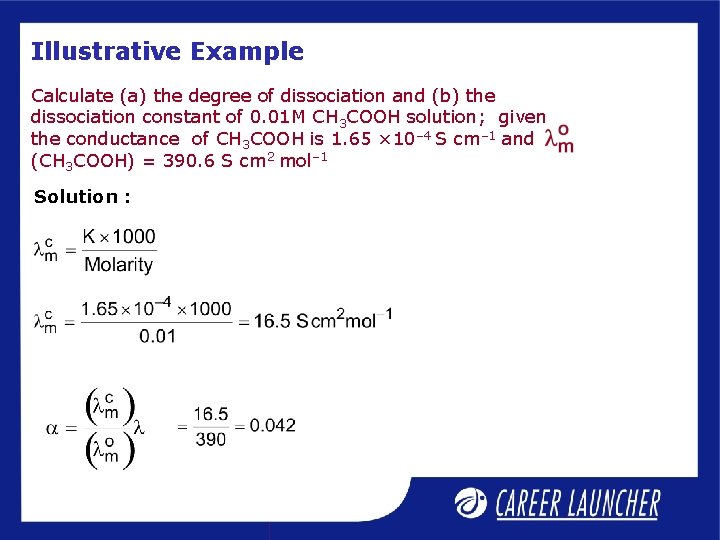 Illustrative Example Calculate (a) the degree of dissociation and (b) the dissociation constant of