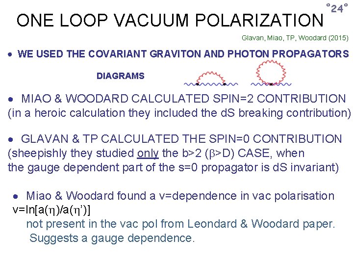ONE LOOP VACUUM POLARIZATION ˚ 24˚ Glavan, Miao, TP, Woodard (2015) WE USED THE