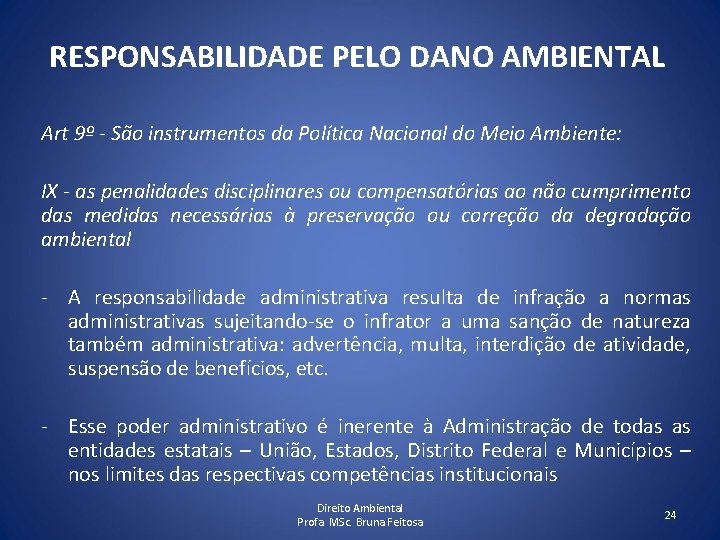 RESPONSABILIDADE PELO DANO AMBIENTAL Art 9º - São instrumentos da Política Nacional do Meio