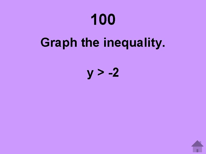 100 Graph the inequality. y > -2 