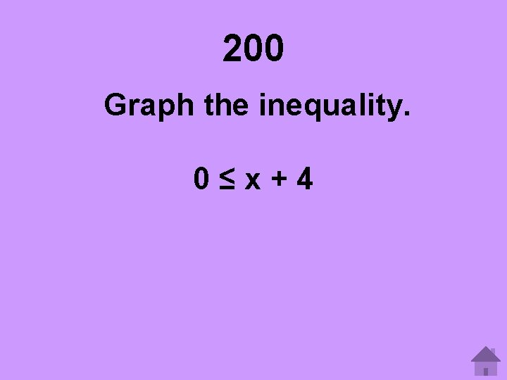 200 Graph the inequality. 0≤x+4 