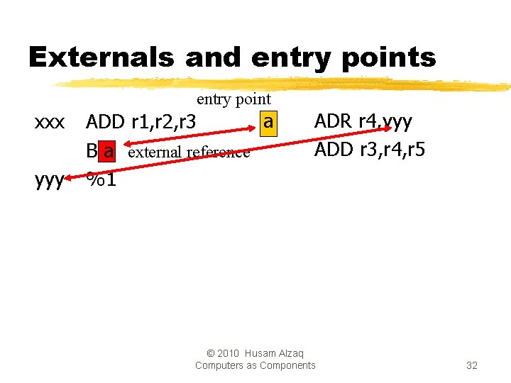 Externals and entry points entry point xxx yyy a ADD r 1, r 2,