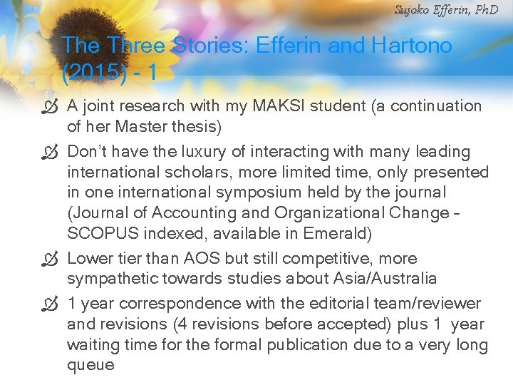 Sujoko Efferin, Ph. D The Three Stories: Efferin and Hartono (2015) - 1 Ò