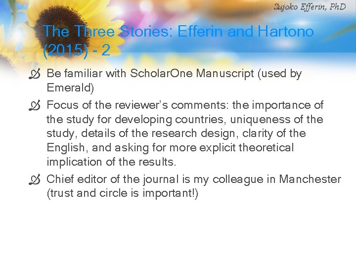 Sujoko Efferin, Ph. D The Three Stories: Efferin and Hartono (2015) - 2 Ò