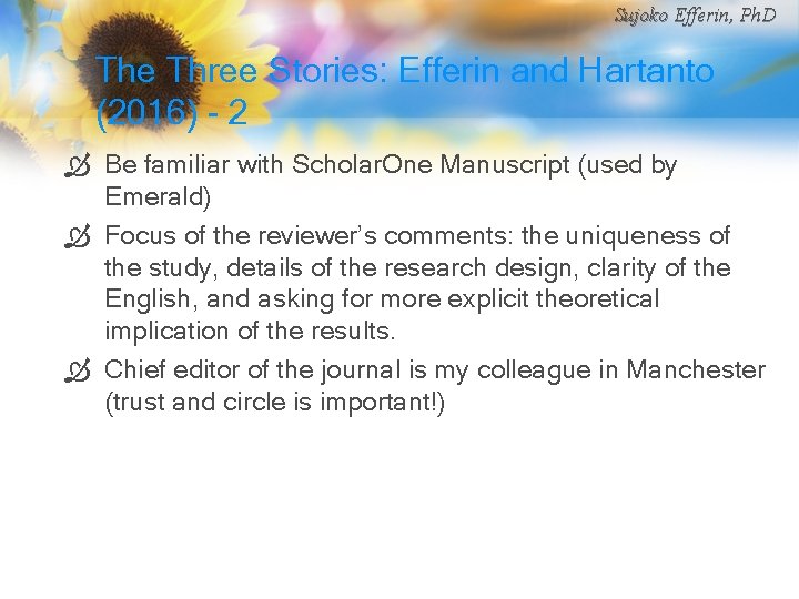 Sujoko Efferin, Ph. D The Three Stories: Efferin and Hartanto (2016) - 2 Ò