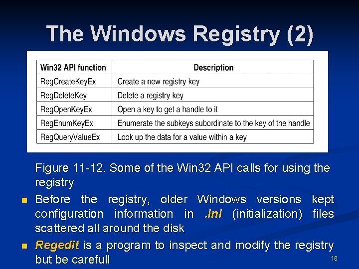 The Windows Registry (2) n n Figure 11 -12. Some of the Win 32