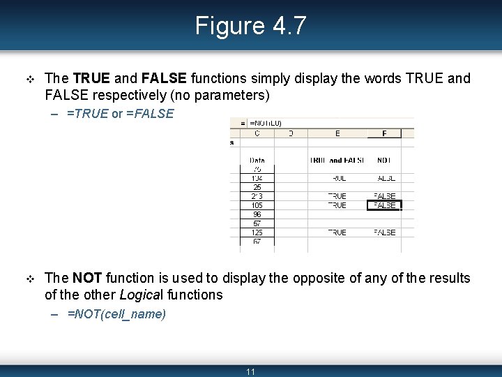 Figure 4. 7 v The TRUE and FALSE functions simply display the words TRUE