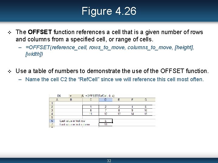 Figure 4. 26 v The OFFSET function references a cell that is a given