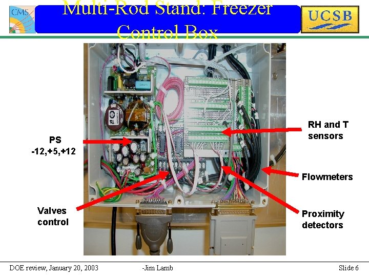 Multi-Rod Stand: Freezer Control Box RH and T sensors PS -12, +5, +12 Flowmeters